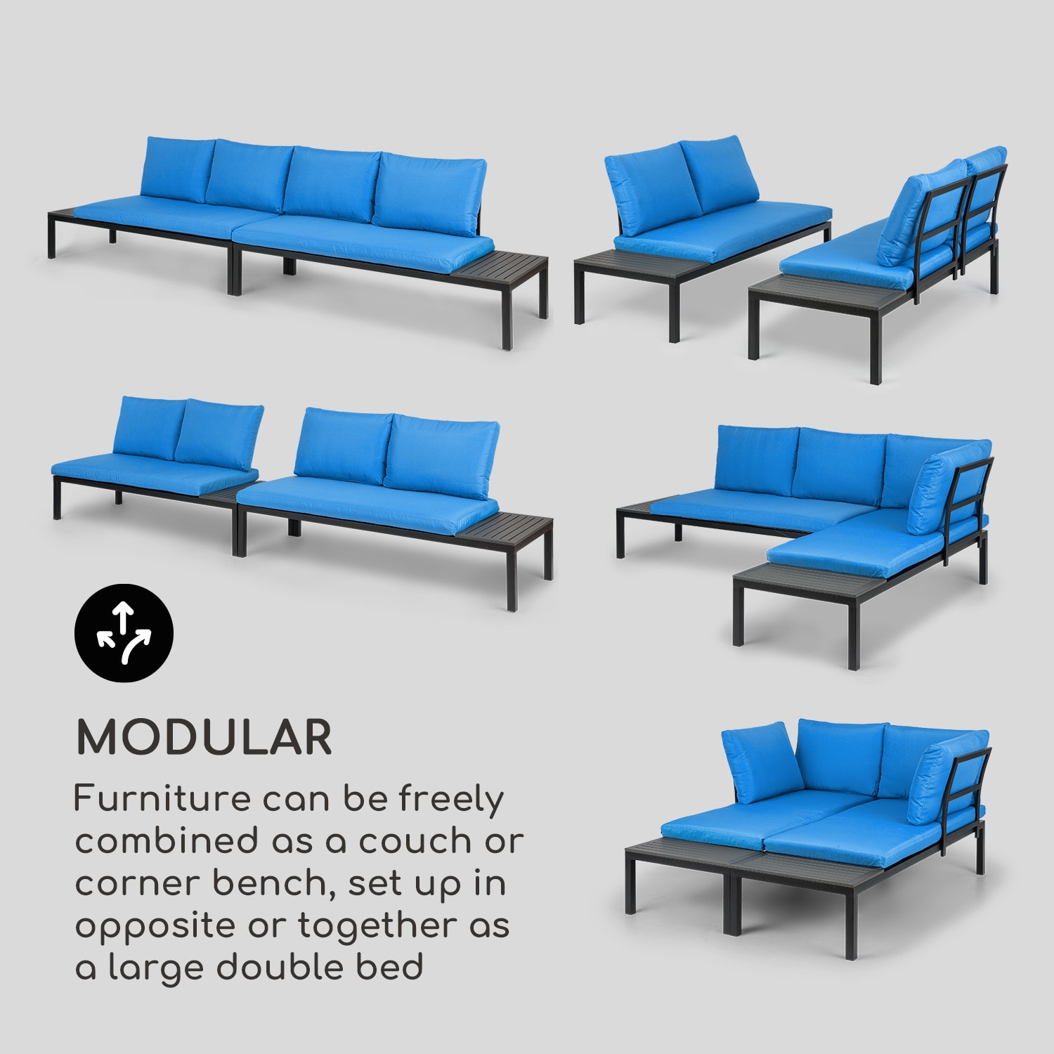 Cartagena, ležadlo, 2 dvojmiestna sedačka so stolíkom, oceľ, polyester Nebeská modrá