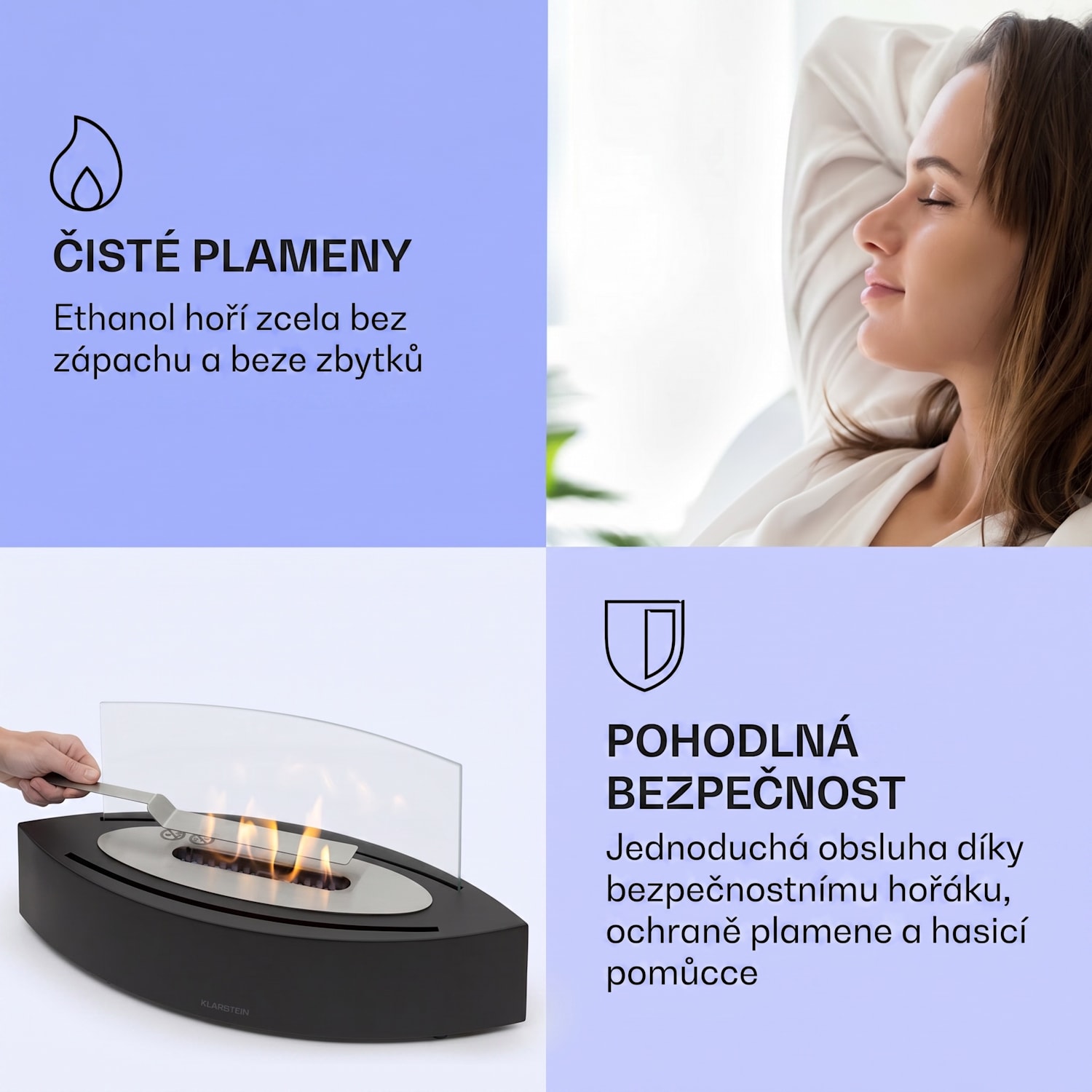 Phantasma Curve, etanolový krb, bez kouře a zápachu, nerezový hořák, bezpečnostní sklo 