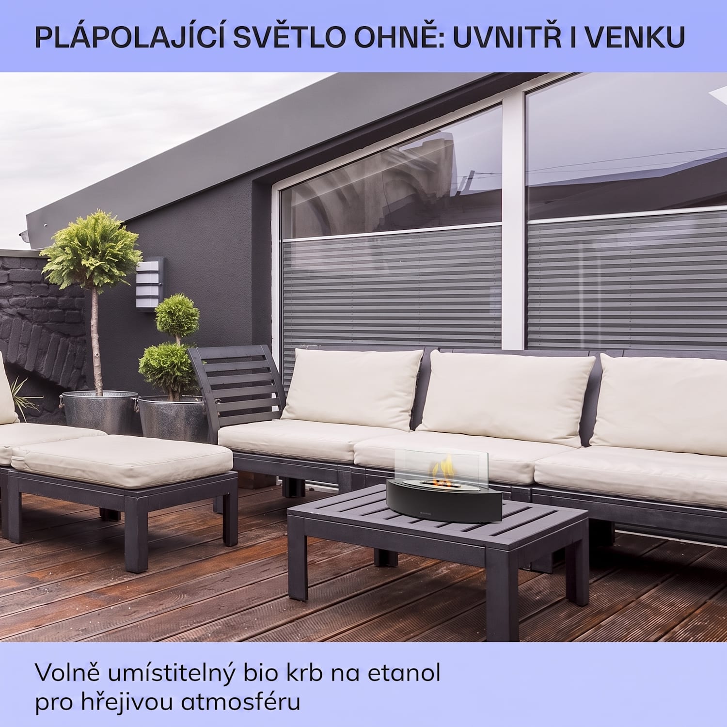Phantasma Curve, etanolový krb, bez kouře a zápachu, nerezový hořák, bezpečnostní sklo 