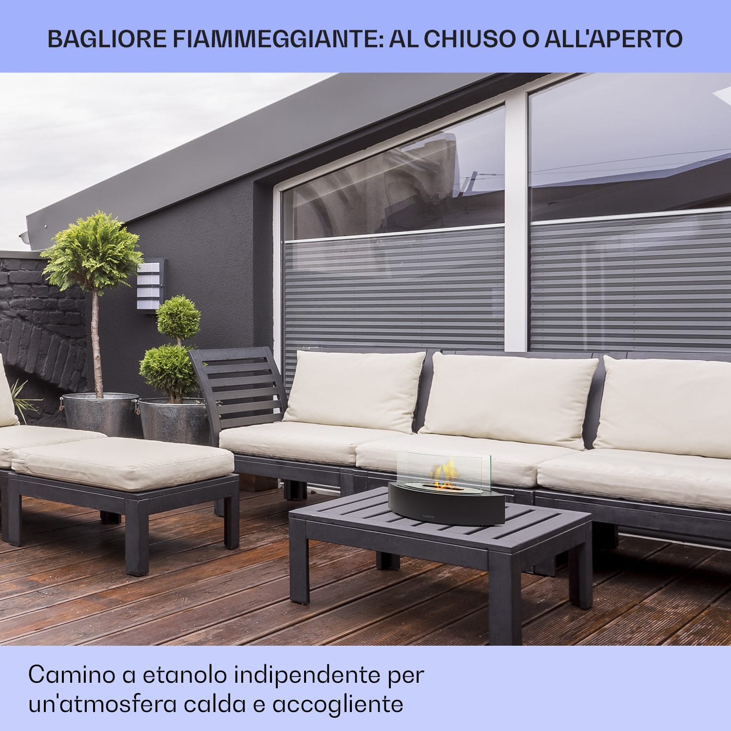 Phantasma Curve - Camino a etanolo, combustione senza fumo & inodore, bruciatore in acciaio inox, vetro di sicurezza 