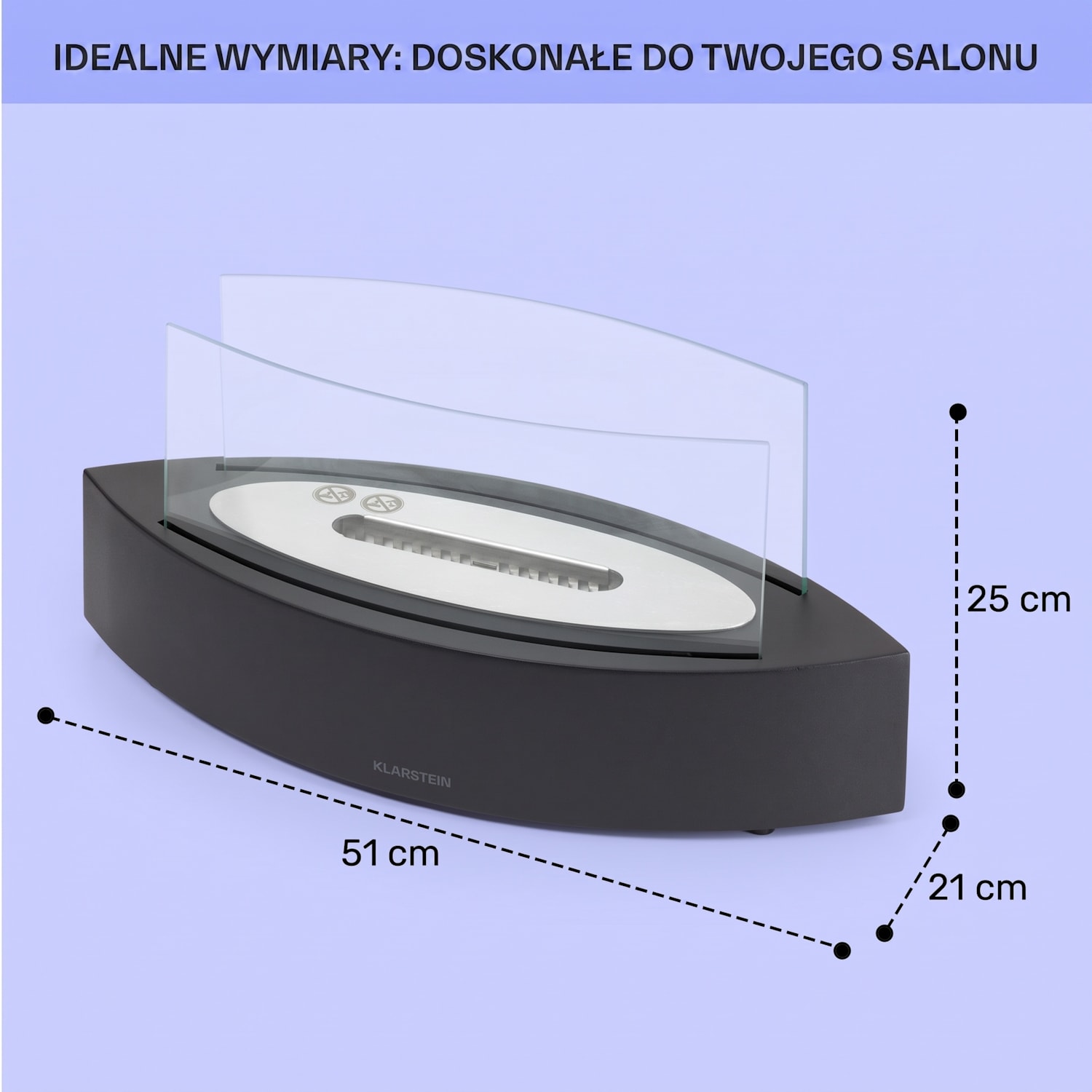 Phantasma Curve, biokominek, bez dymu i zapachu, biowkładka ze stali nierdzewnej, bioetanol, szyba bezpieczna 