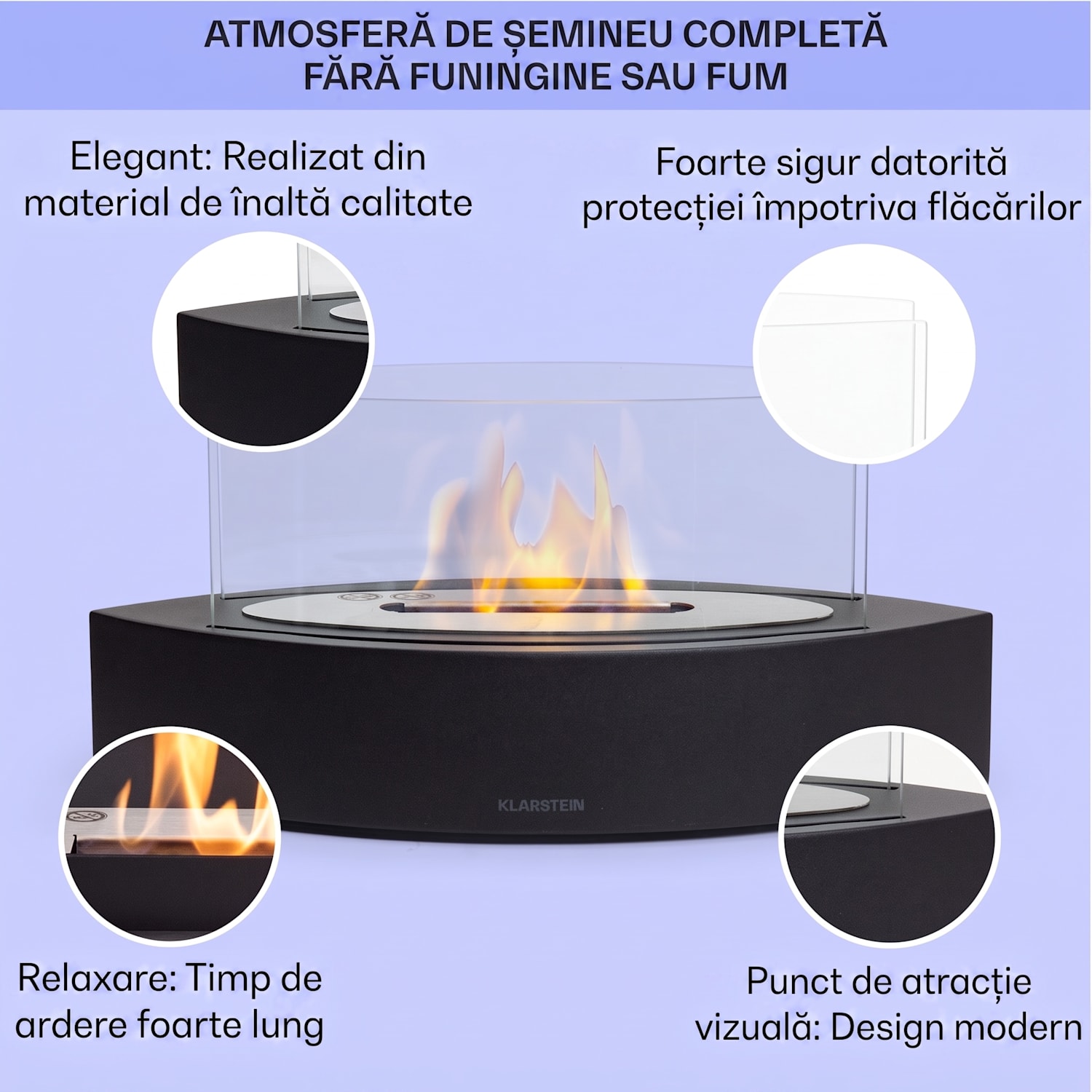 Phantasma Curve Șemineu cu etanol Fără fum și miros Arzător din oțel inoxidabil Sticlă de siguranță 