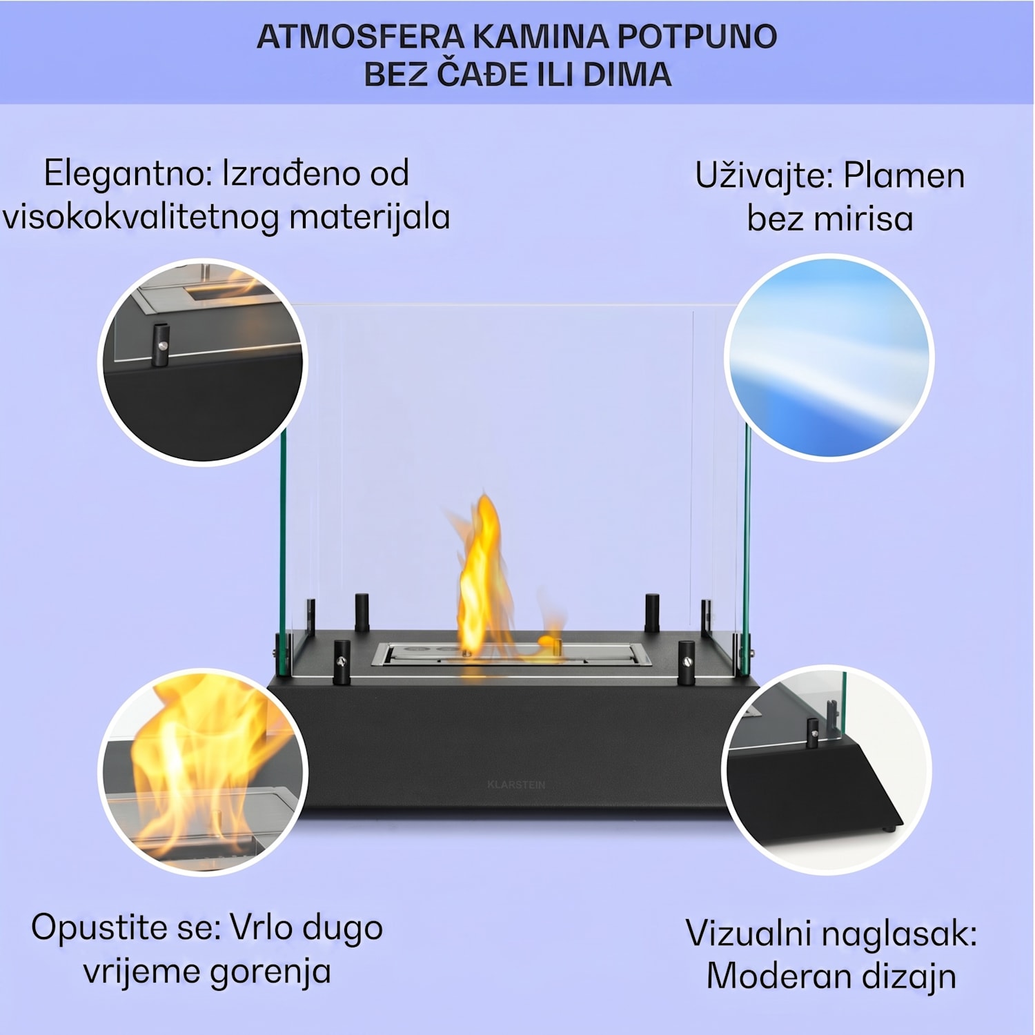 Phantasma Cubo, kamin na bioetanol, bez dima i mirisa, plamenici od nehrđajućeg čelika, sigurnosno staklo 