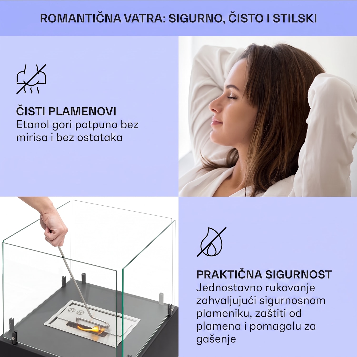 Phantasma Cubo, kamin na bioetanol, bez dima i mirisa, plamenici od nehrđajućeg čelika, sigurnosno staklo 