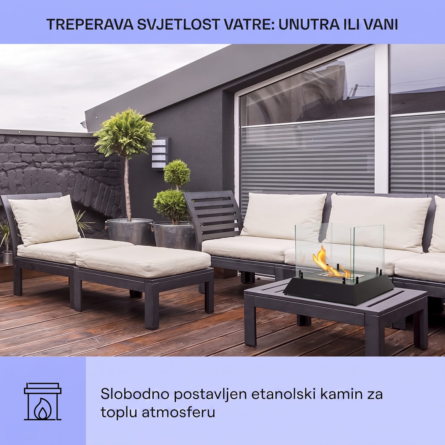 Phantasma Cubo, kamin na bioetanol, bez dima i mirisa, plamenici od nehrđajućeg čelika, sigurnosno staklo 