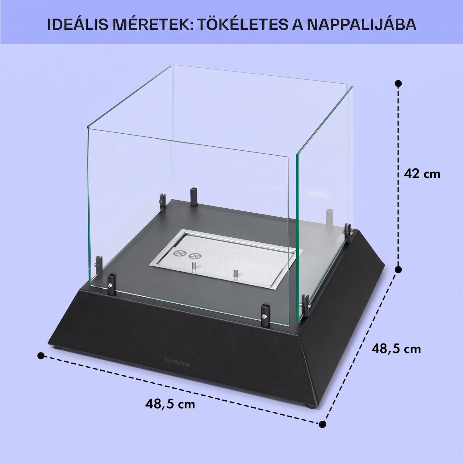 Phantasma Cubo, etanol kandalló, rozsdamentes acél égő, füst- és szagmentes, biztonsági üveg 