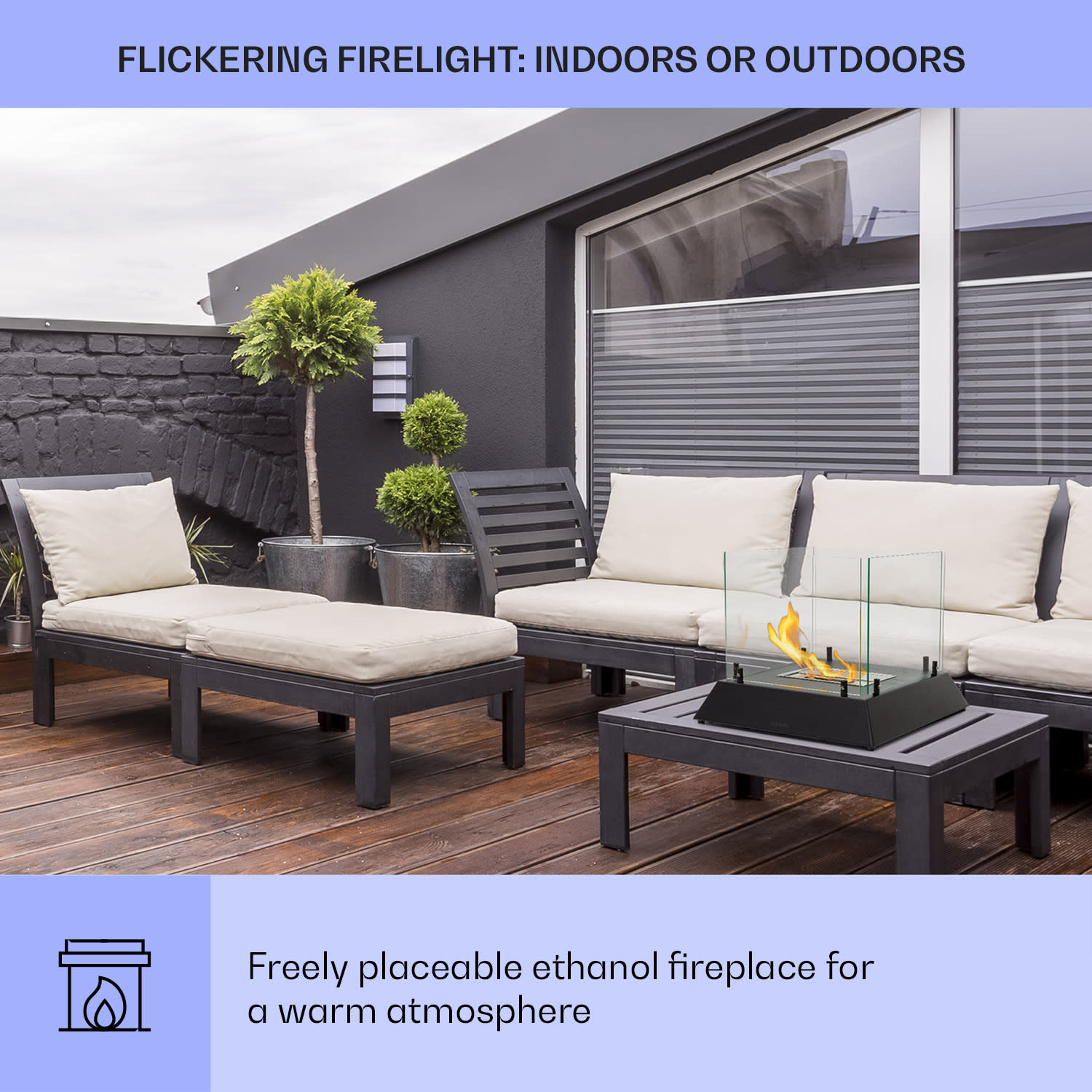 Phantasma Cubo, etanol kandalló, rozsdamentes acél égő, füst- és szagmentes, biztonsági üveg 