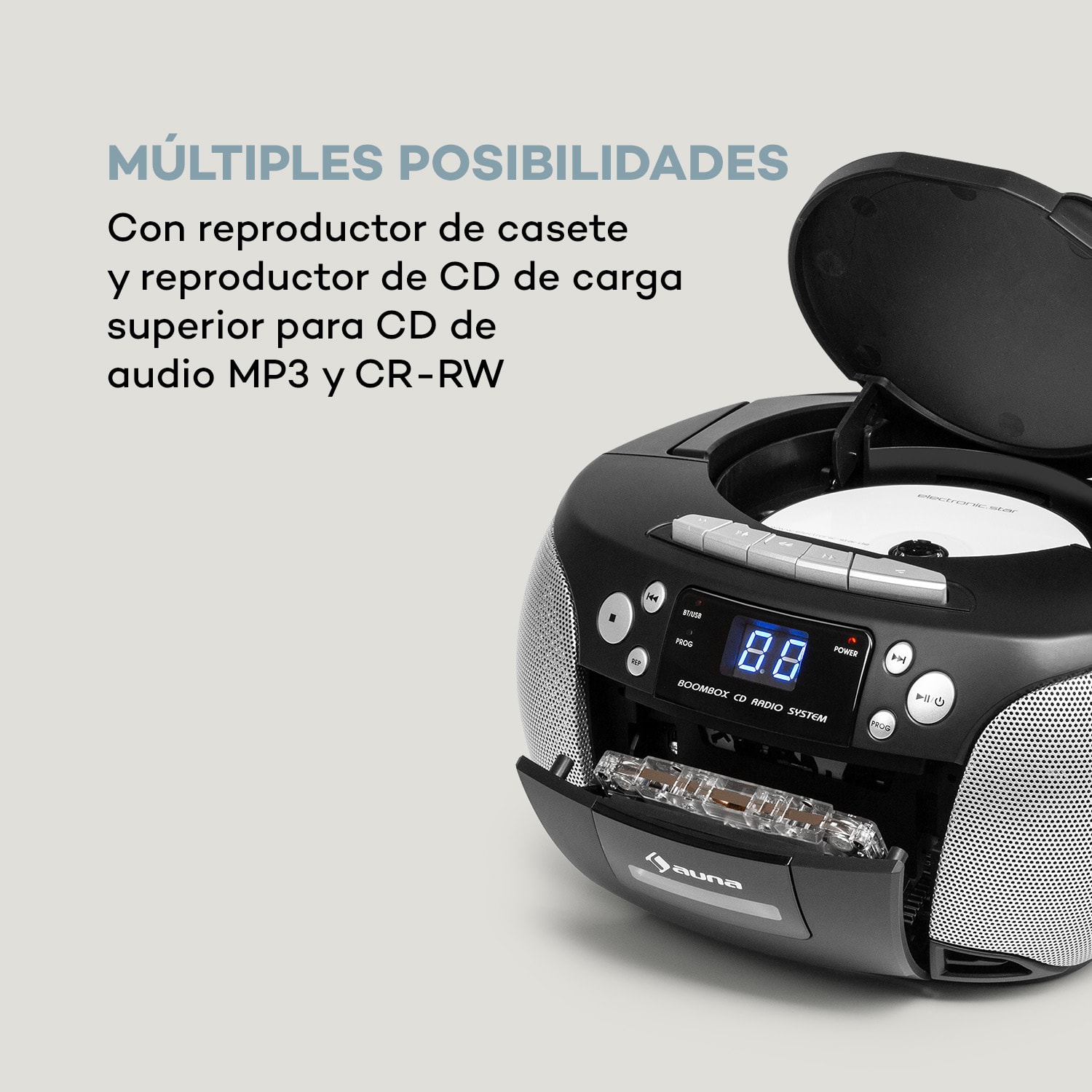 Harper CD Boombox Reproductor de CD Bluetooth Kassette UKW AUX USB 
