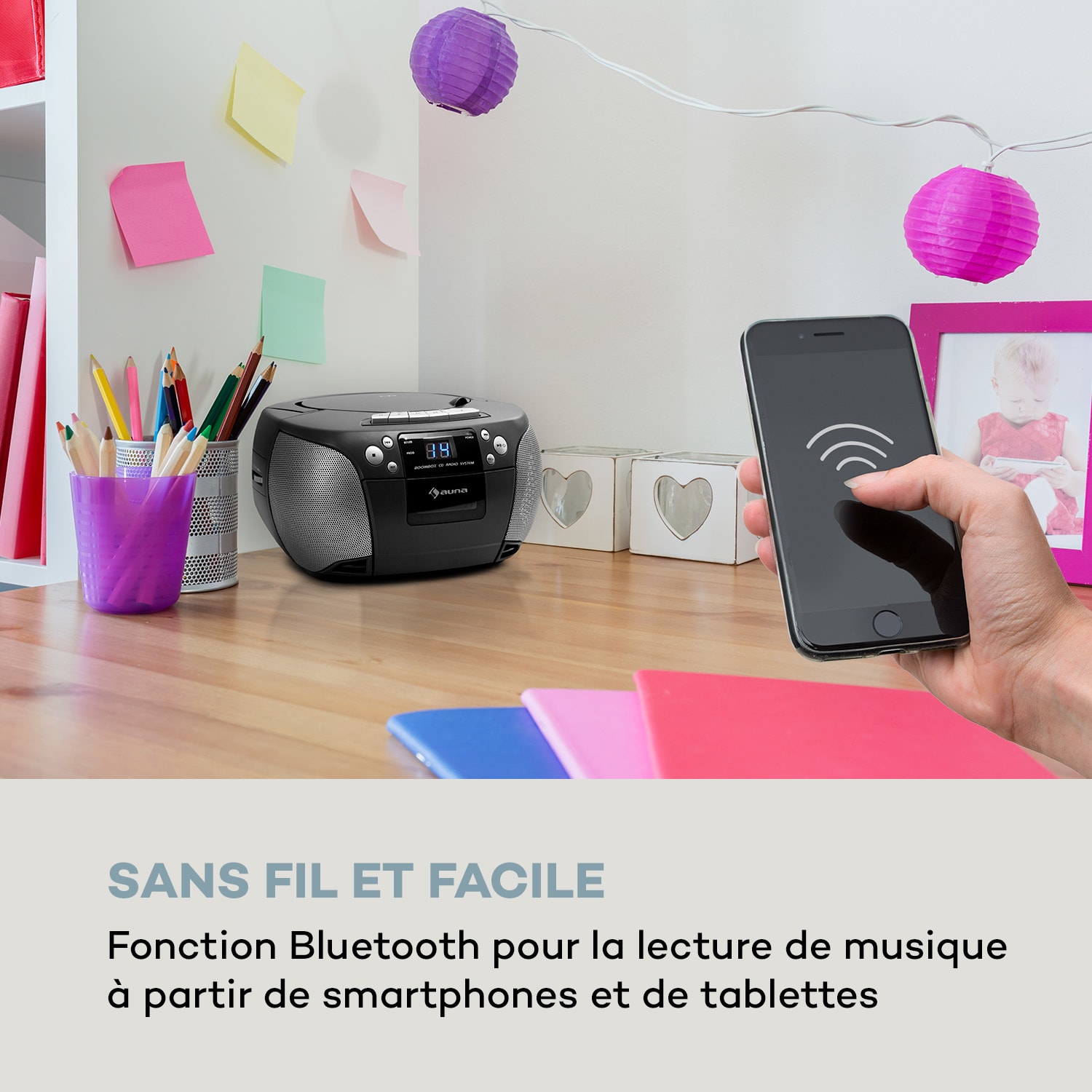 Harper CD Boombox Lecteur CD Cassette Bluetooth FM AUX USB