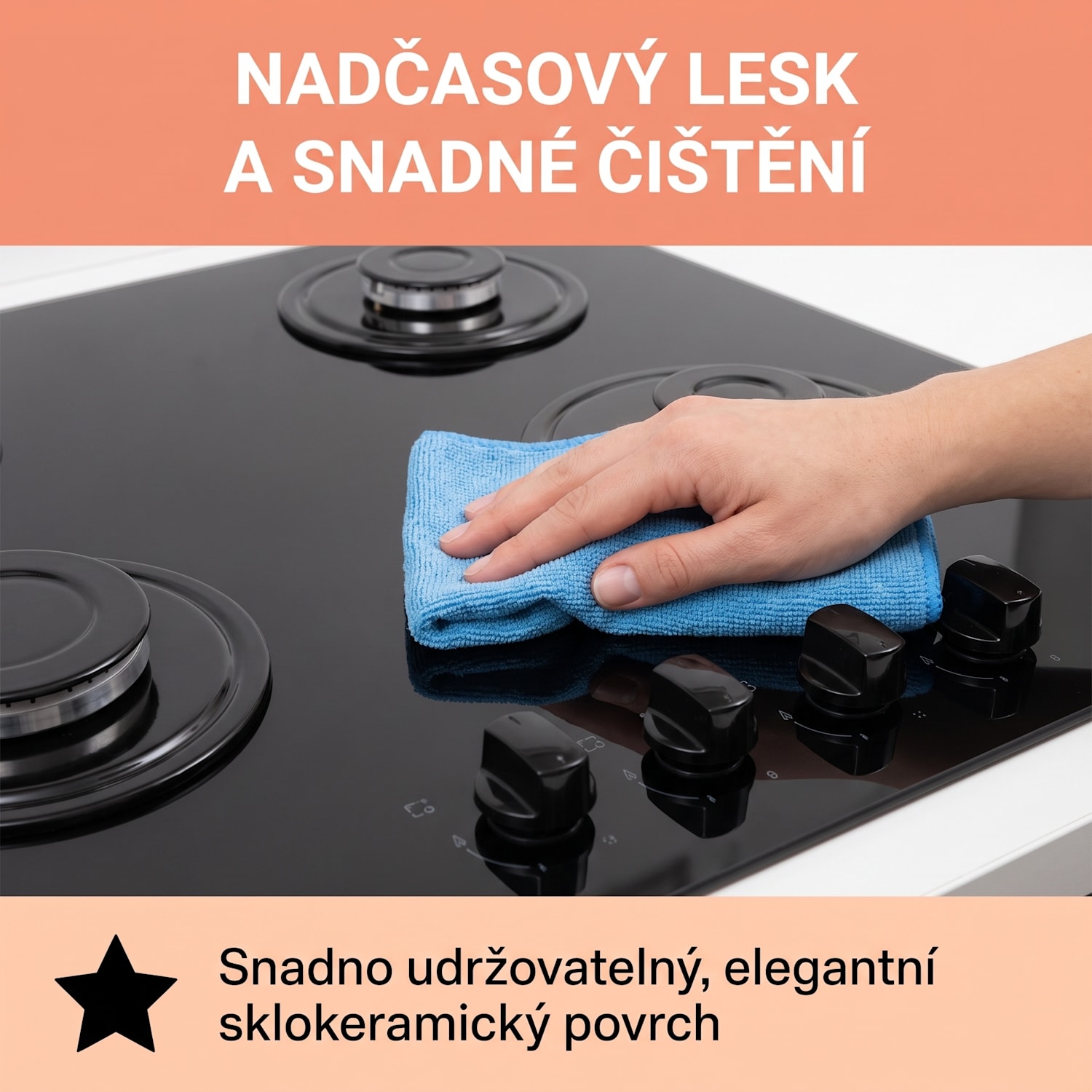 Illuminosa 4, plynová varná deska, 4 hořáky Sabaf, sklokeramika 60 cm | Sklo | Černá