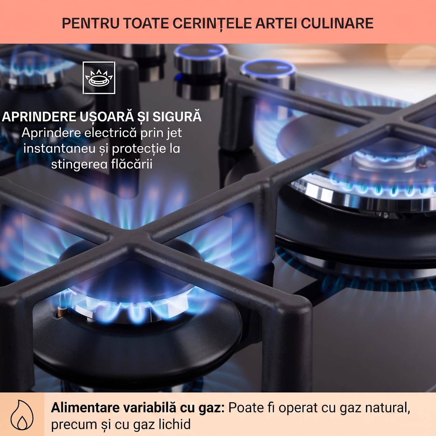 Illuminosa 4, plită pe gaz, 4 arzătoare Sabaf, sticlă ceramică, neagră 60 cm | Sticlă | Negru