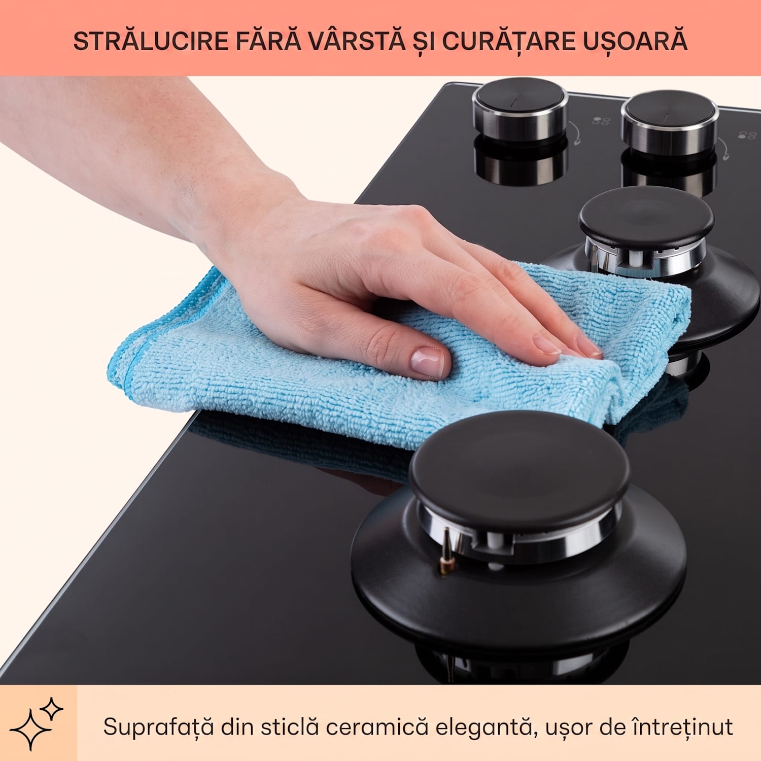 Illuminosa 4, plită pe gaz, 4 arzătoare Sabaf, sticlă ceramică, neagră 60 cm | Sticlă | Negru