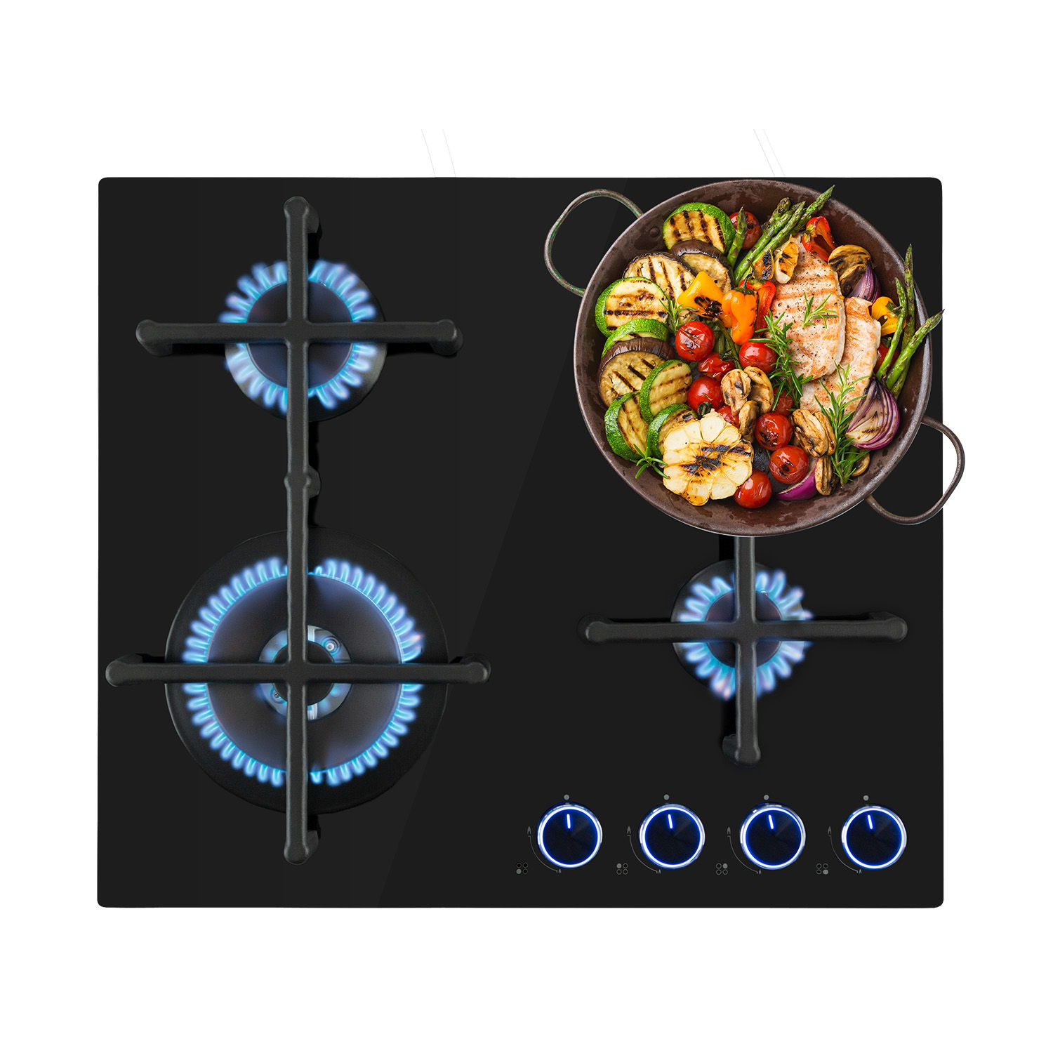 Illuminosa 4, Gas Hob, 4-Burner, Sabaf Burner, Glass Ceramic, Black 60 cm | Glass | Black