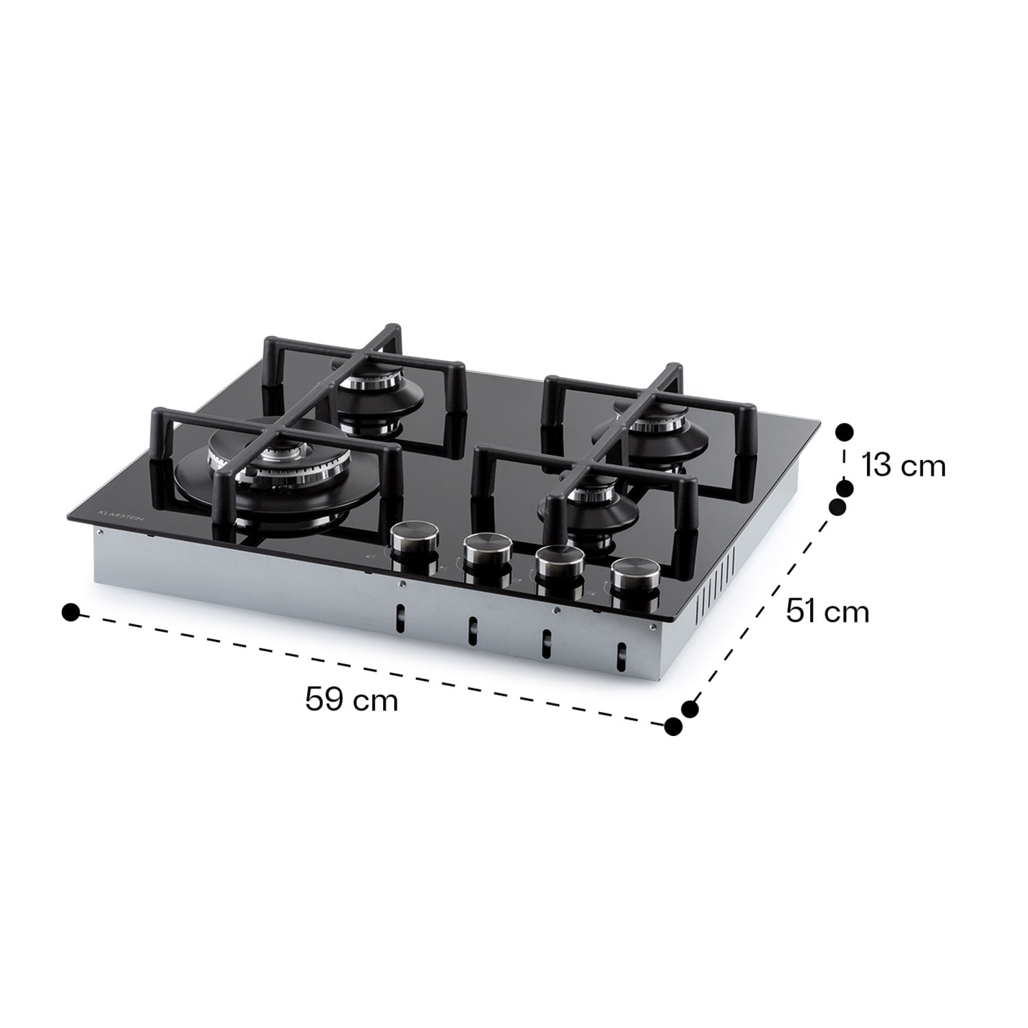 Illuminosa 4, Gas Hob, 4-Burner, Sabaf Burner, Glass Ceramic, Black 60 cm | Glass | Black