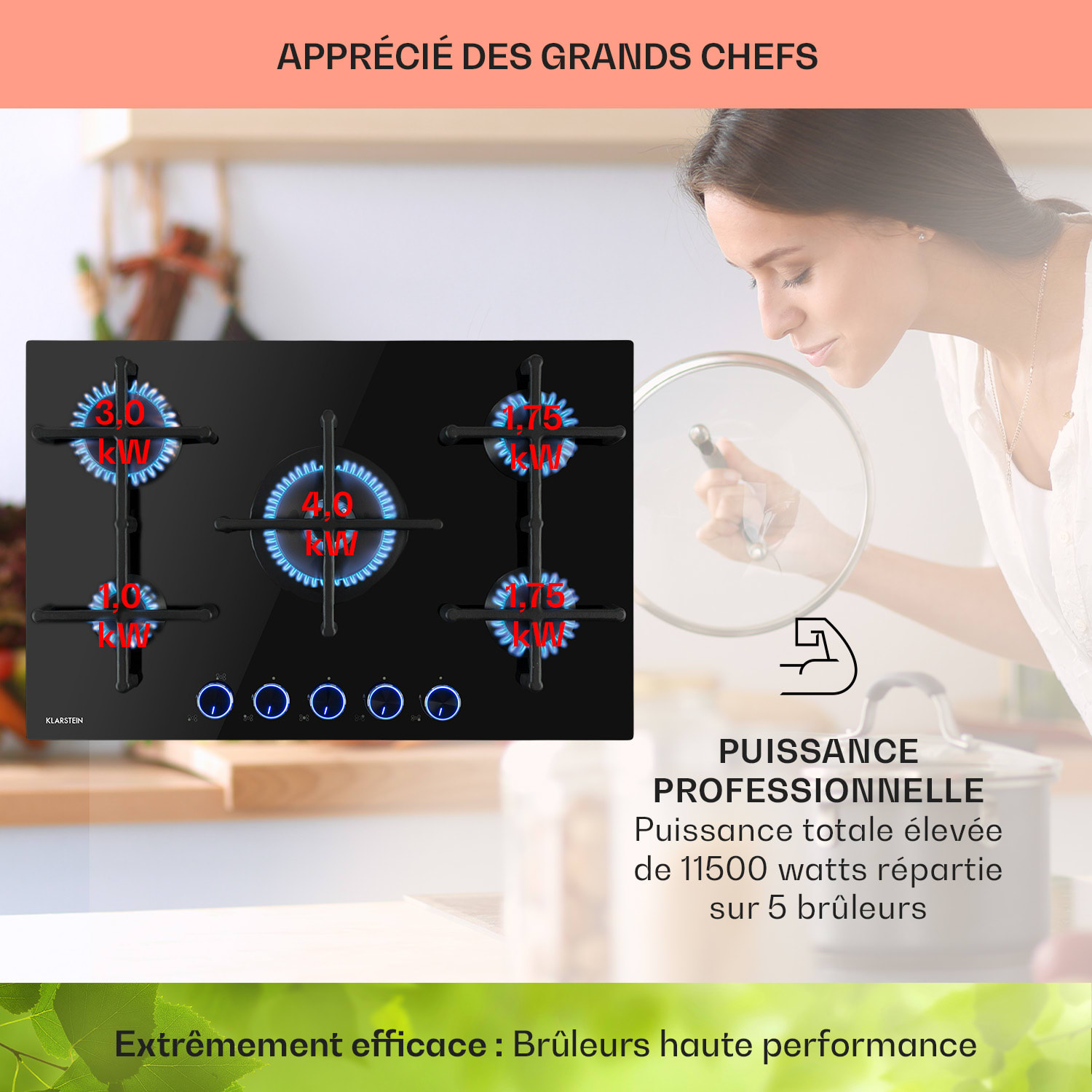 Illuminosa 5 gaskookplaat 5 pitten Sabaf-brander glaskeramiek zwart 