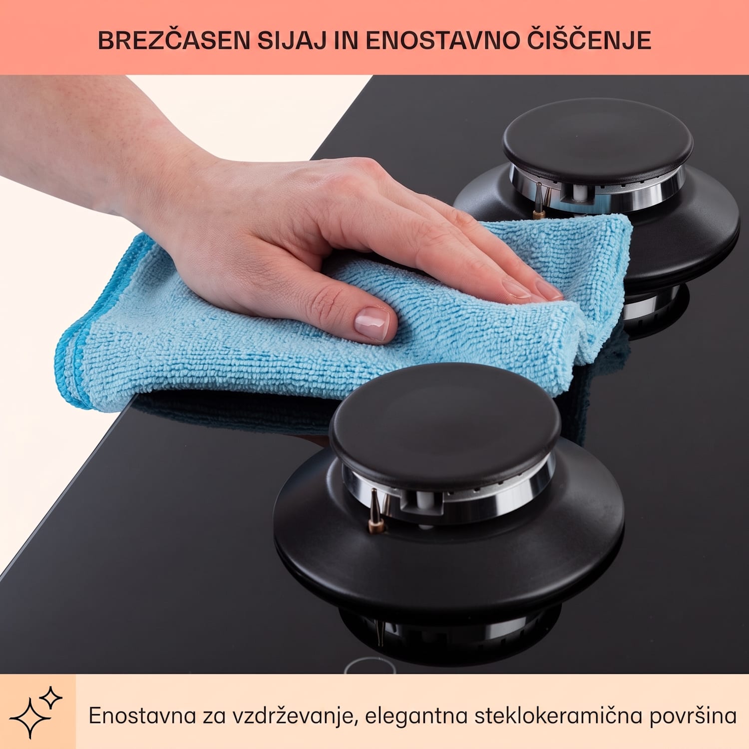 Illuminosa 5, plinska kuhalna plošča, 5 gorilnikov Sabaf, steklokeramika, črna 75 cm | Steklo | Črna