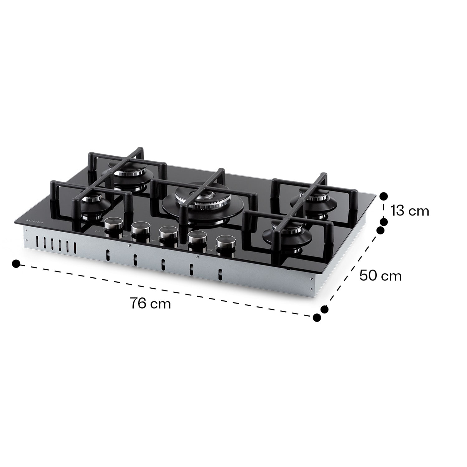 Illuminosa 5 placa de gas 5 quemadores quemadores Sabaf vitrocerámica 75 cm | Cristal | Negro