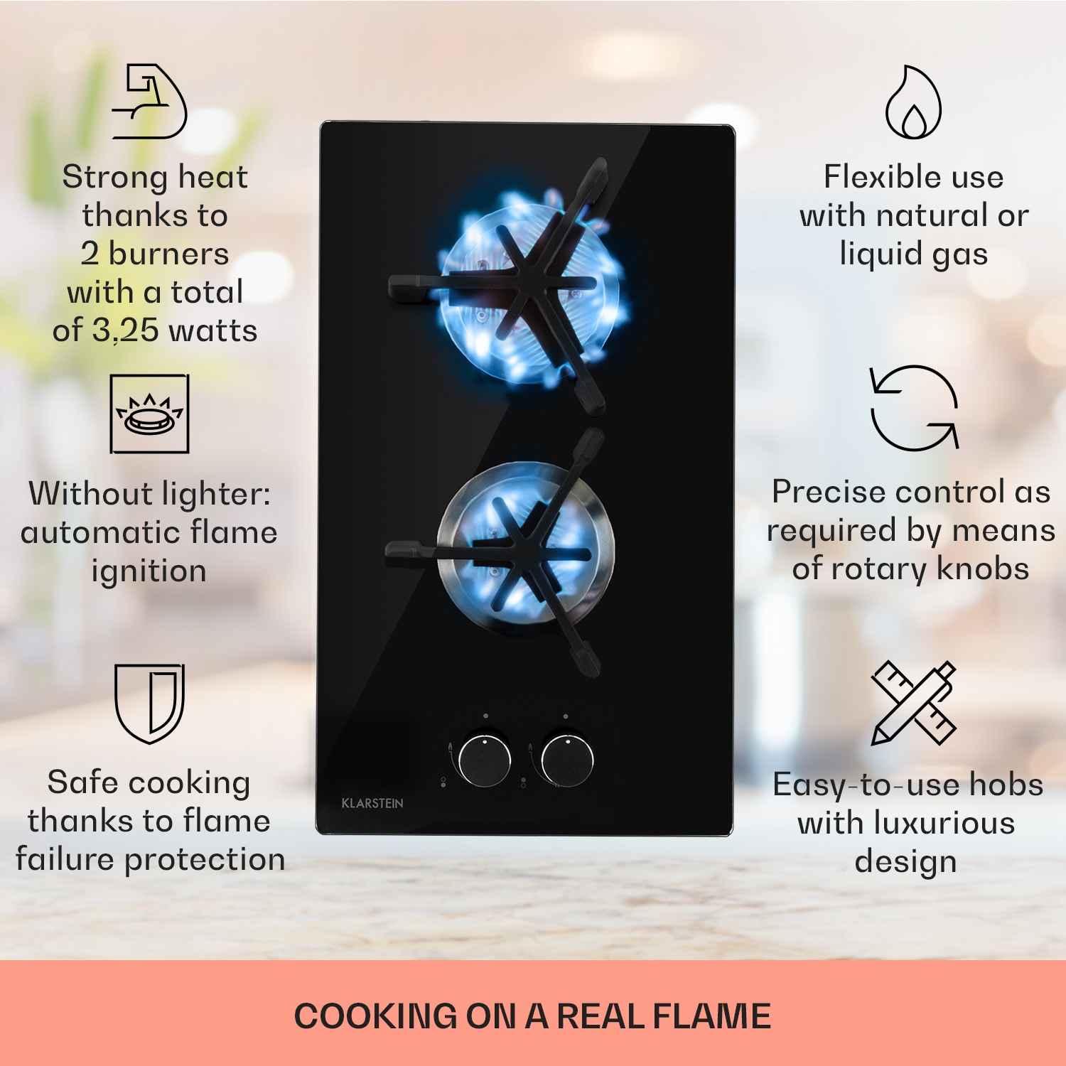 Trifecta Domino, plinska kuhalna plošča, 2 trikotna gorilnika, steklokeramika 2 | Črna