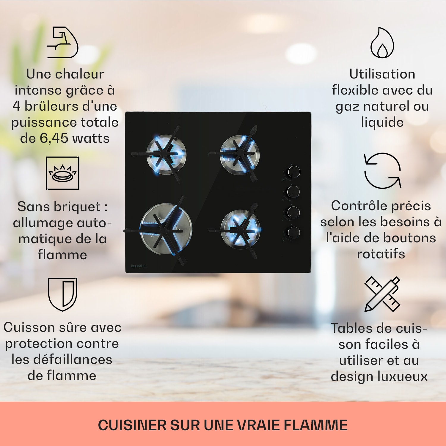 Trifecta 4 gaskookplaat 4-pits triangel-pit glaskeramiek zwart 4 | Zwart