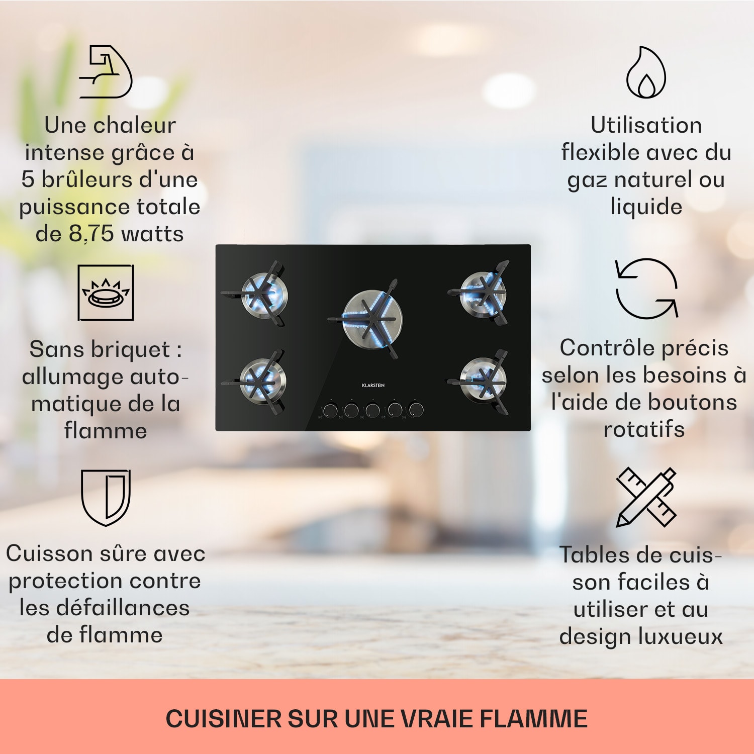 Trifecta 5 gaskookplaat 5-pits triangel-pit glaskeramiek zwart 