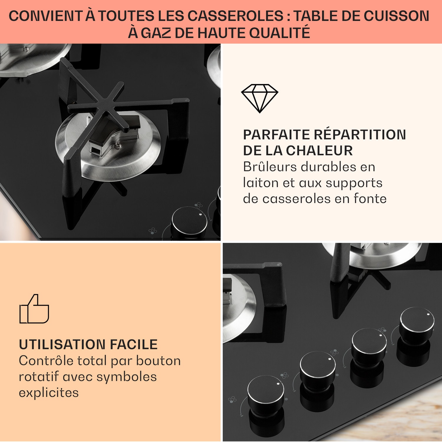 Trifecta 5 gaskookplaat 5-pits triangel-pit glaskeramiek zwart 