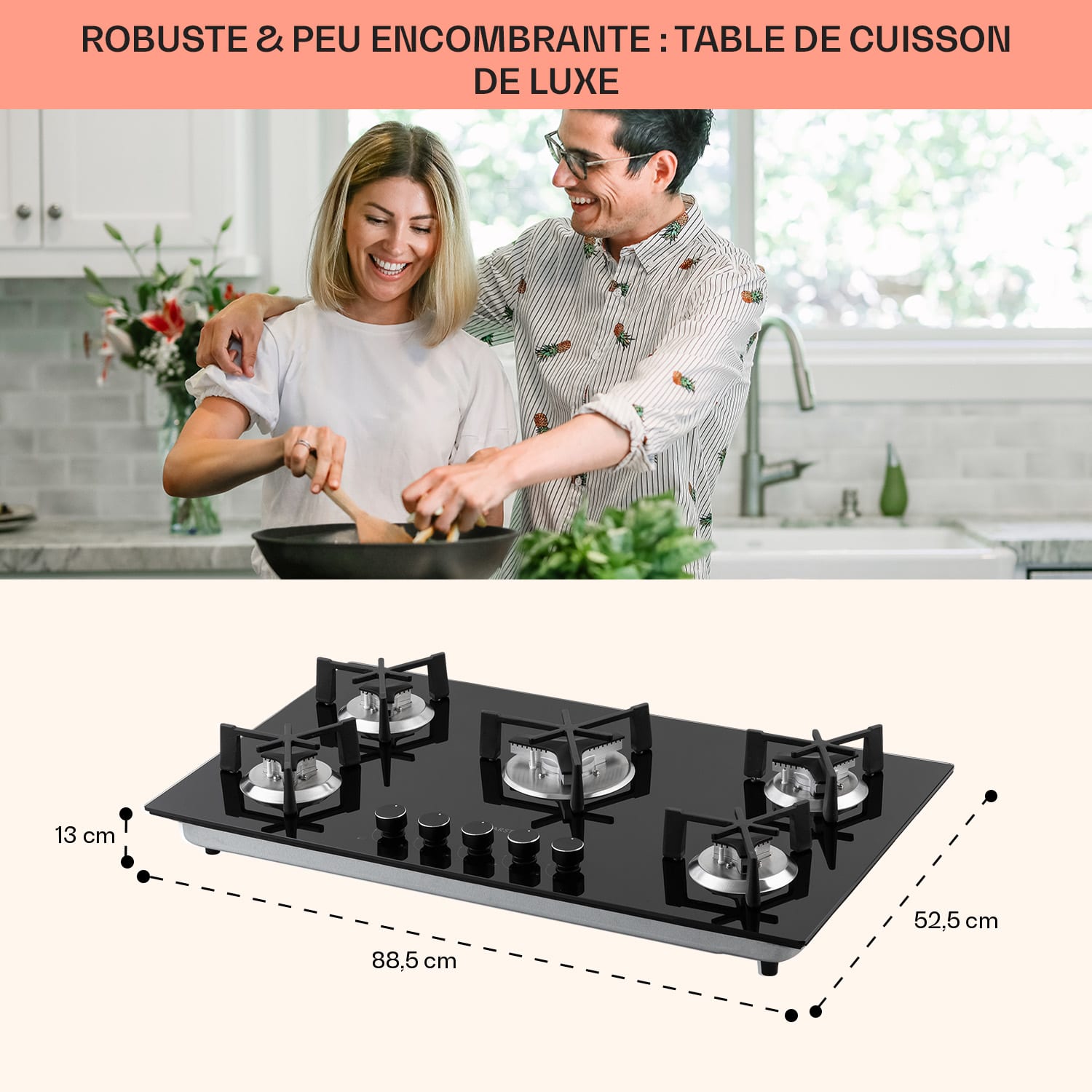 Trifecta 5 gaskookplaat 5-pits triangel-pit glaskeramiek zwart 