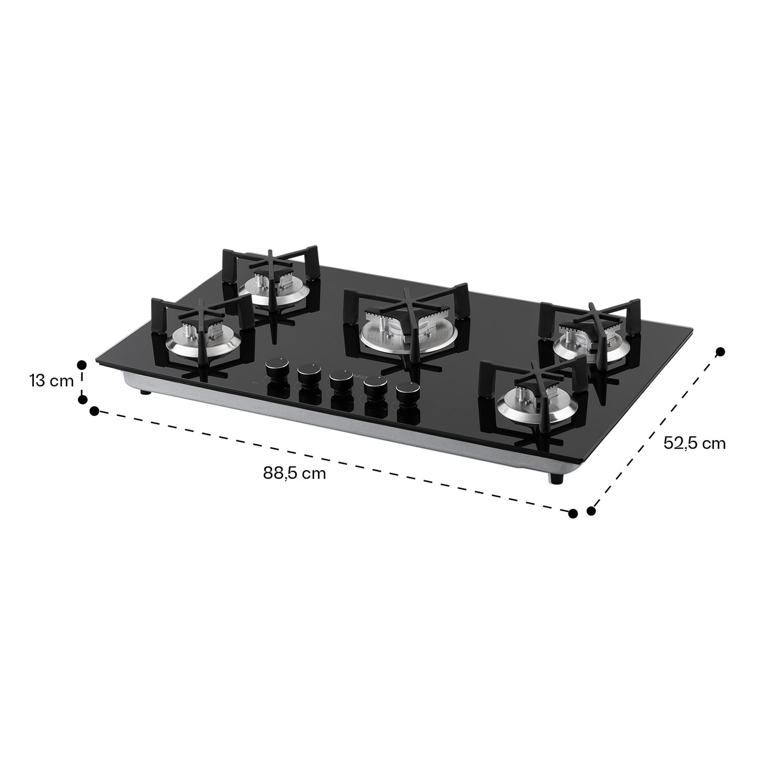Trifecta 5, gázfőzőlap, 5 háromszögletű égő, üvegkerámia, fekete 5 | Fekete