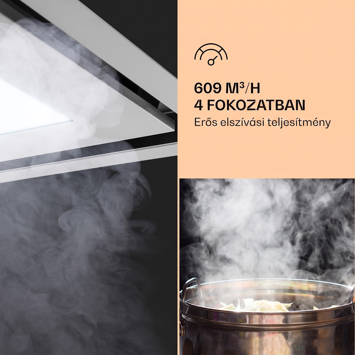 Remy Brilliant Edition, sziget páraelszívó, 90 cm, 609 m³/ó, A energiahatékonysági osztály, LED, üveg, nemesacél 