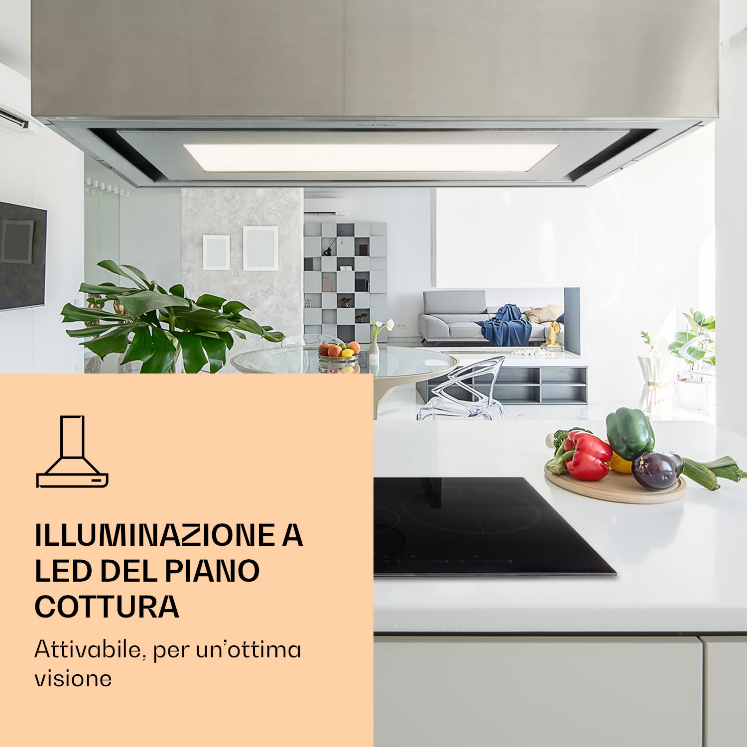 Remy Brilliant Edition- Cappa a isola, 90 cm, 609 m³/h, classe energetica A, LED, vetro 