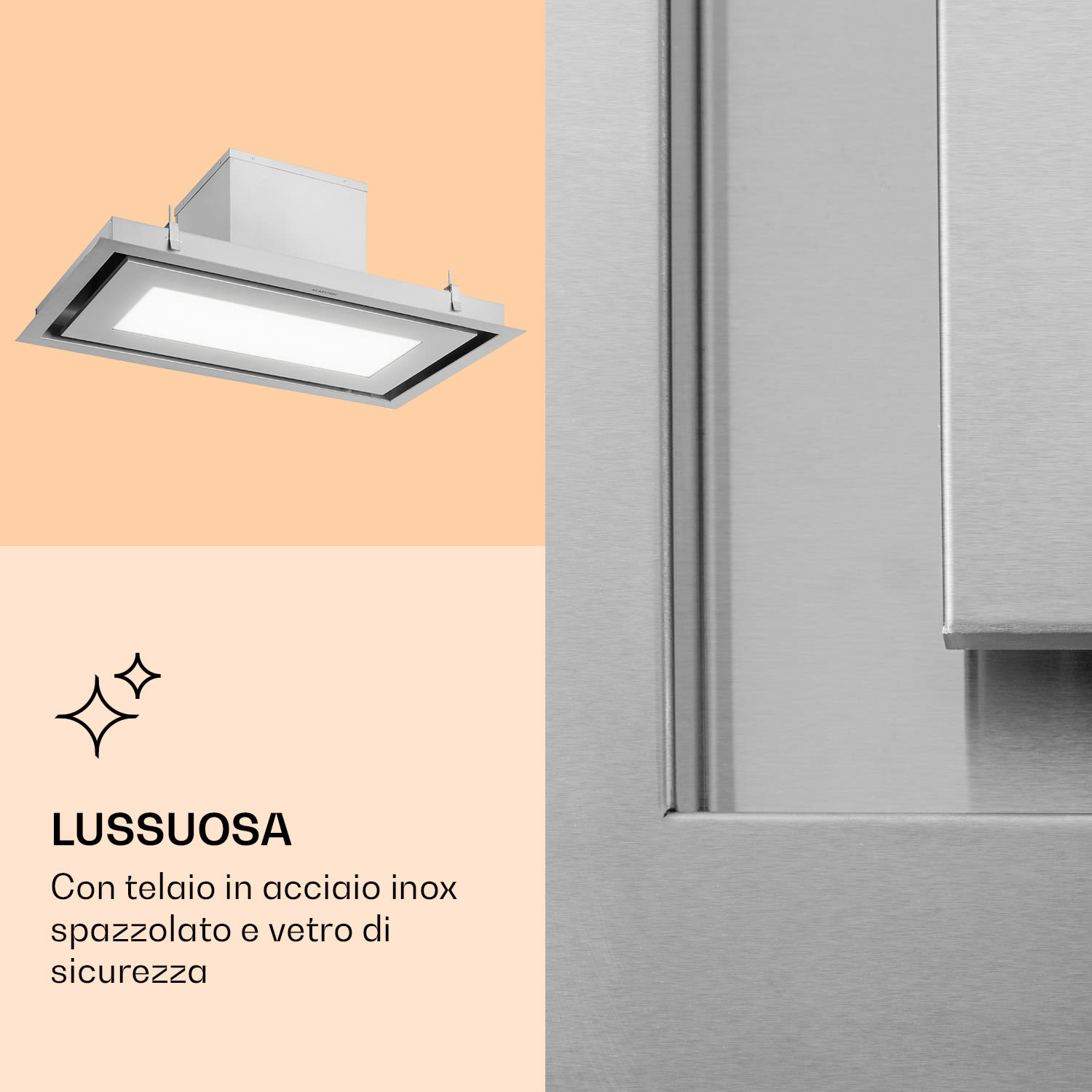 Remy Brilliant Edition- Cappa a isola, 90 cm, 609 m³/h, classe energetica A, LED, vetro 