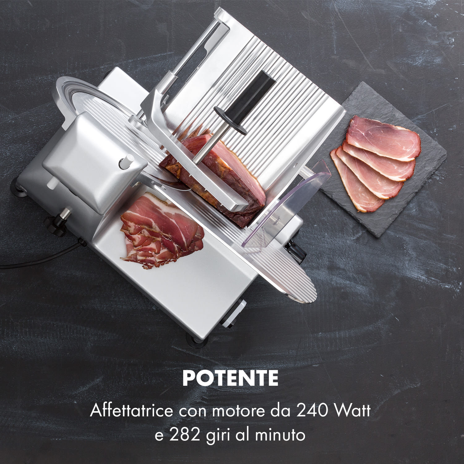 Carpaccio, Affettatrice, 0-12mm, 200x155mm, Acciaio Inox, 240W Argento