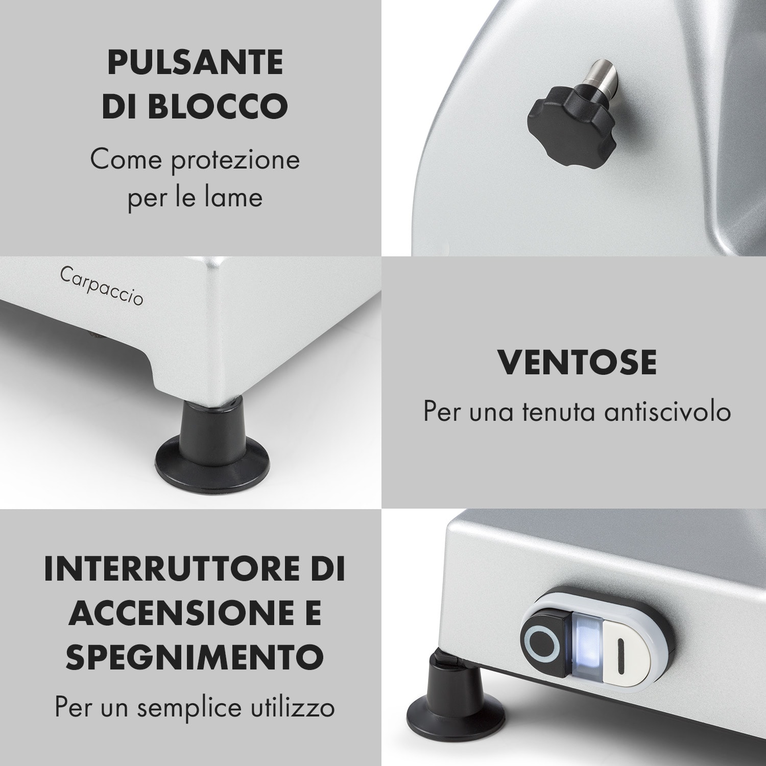 Carpaccio, Affettatrice, 0-12mm, 200x155mm, Acciaio Inox, 240W Argento