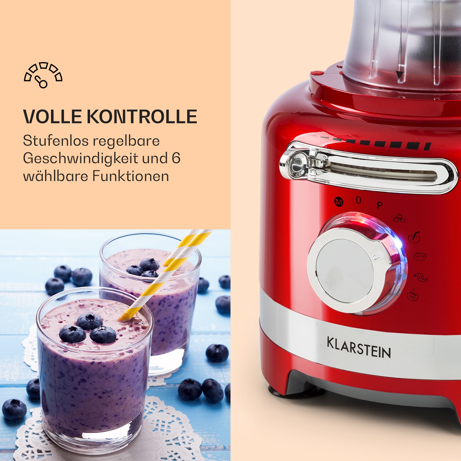 Luca Multifunktionsmixer 1000 W 3 L stufenlose Geschwindigkeit 6 Modi Rot