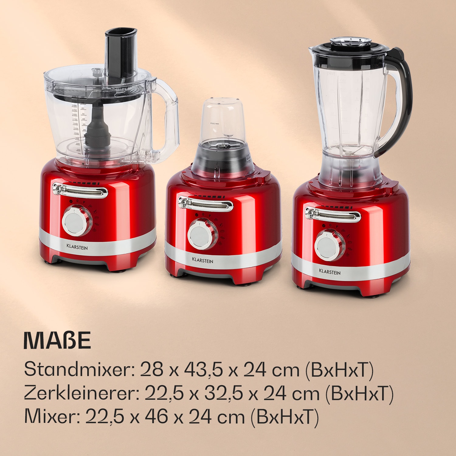 Luca Multifunktionsmixer 1000 W 3 L stufenlose Geschwindigkeit 6 Modi Rot