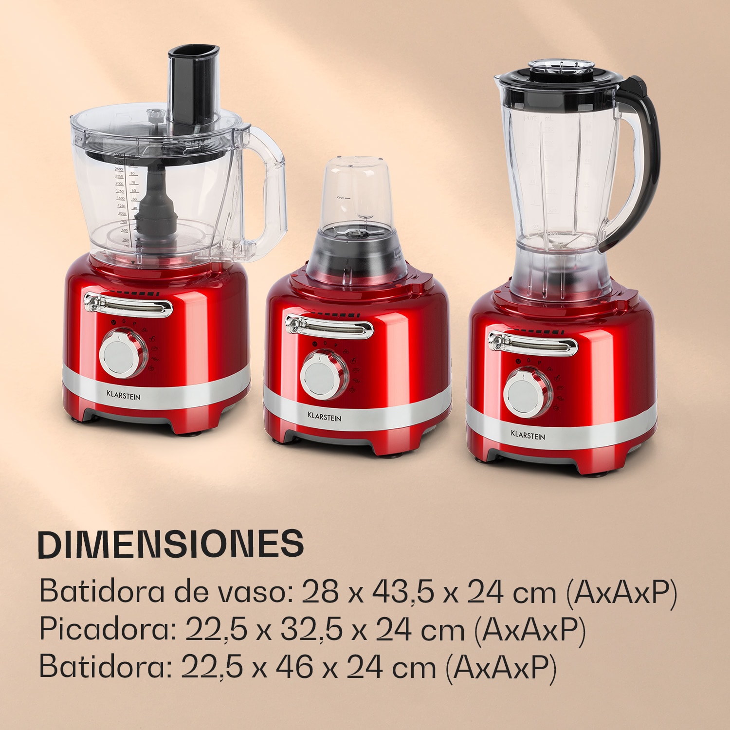 Luca Batidora multifuncional 1000 W 3 L Velocidad continua 6 modos Rojo