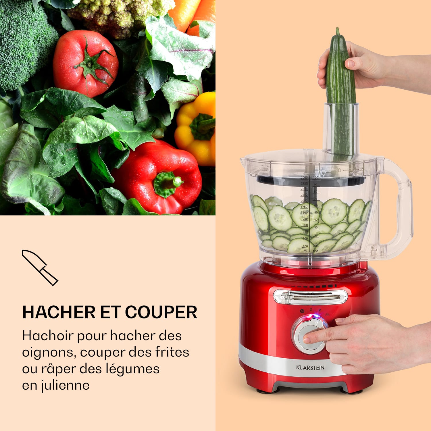 Luca multifunctionele mixer 1000 W 3 traploze snelheid 6 modi Rood