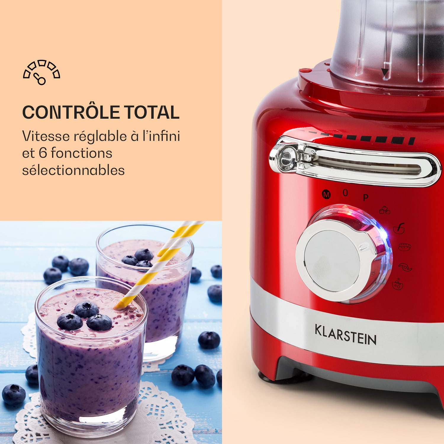 Luca multifunctionele mixer 1000 W 3 traploze snelheid 6 modi Rood