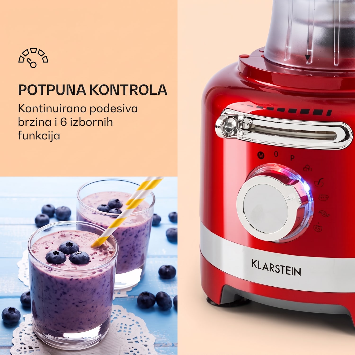 Luca, višenamjenski mikser, 1000 W, 3 L, kontinuirano podešavanje brzine, 6 režima rada Crvena
