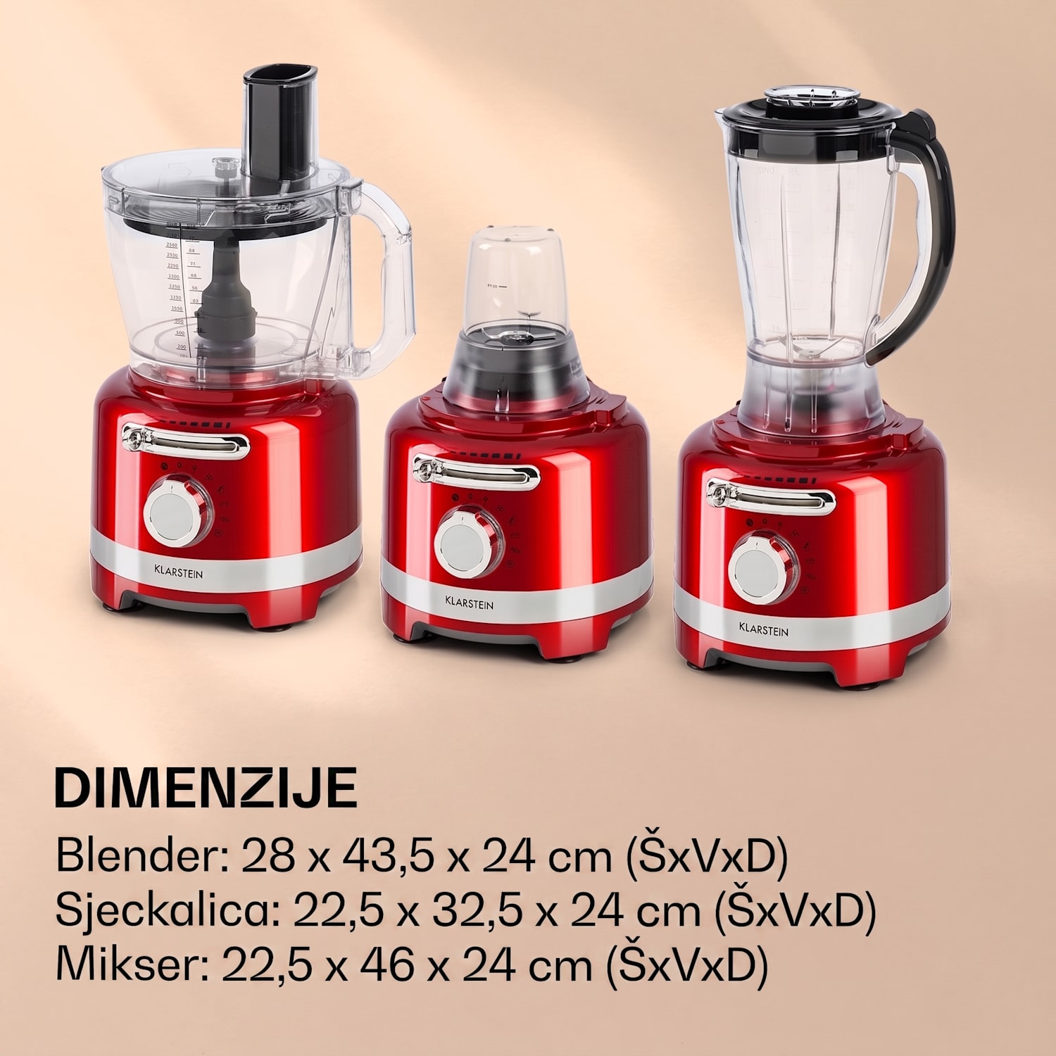 Luca, višenamjenski mikser, 1000 W, 3 L, kontinuirano podešavanje brzine, 6 režima rada Crvena