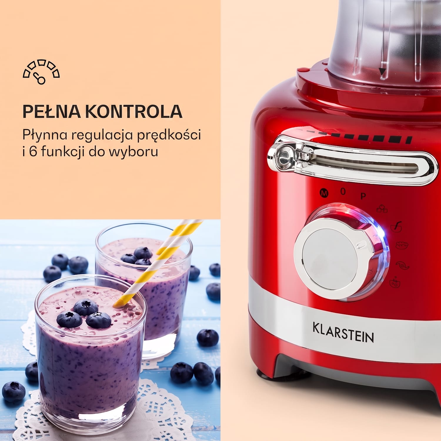 Luca, malakser z blenderem, 1000 W, 3 l, płynna regulacja prędkości, 6 trybów Czerwony