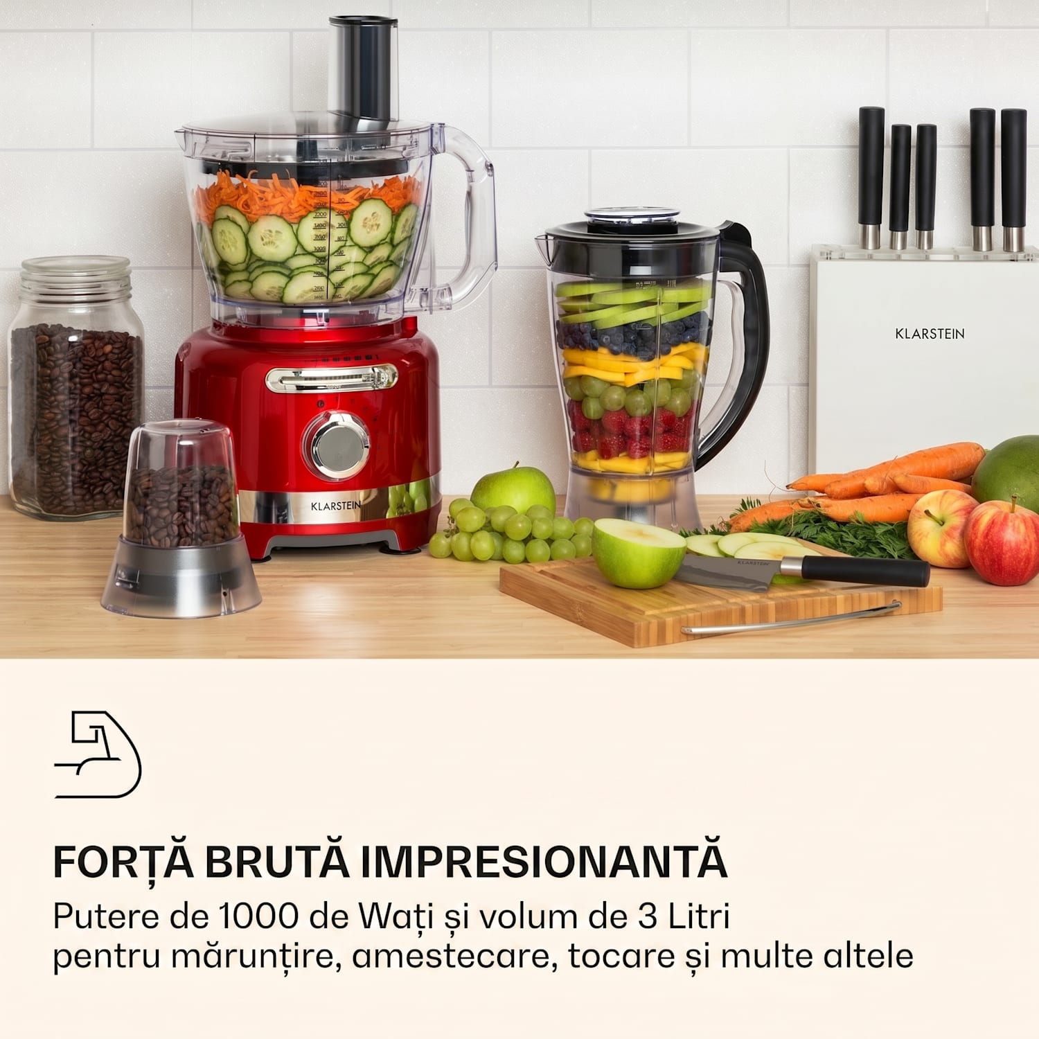 Luca, mixer multifuncțional, 1000 W, 3 L, setare viteză continuă, 6 moduri Roșu
