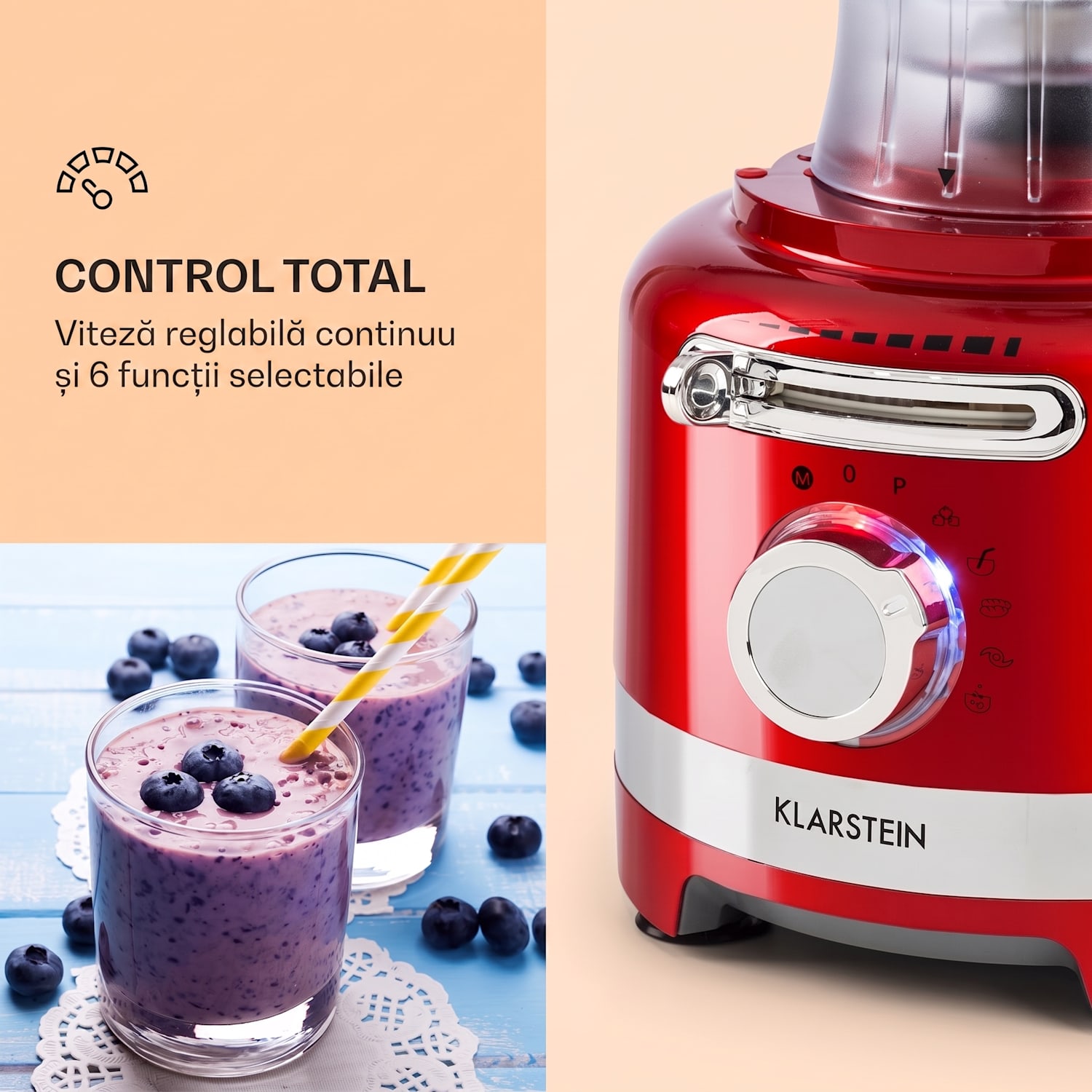 Luca, mixer multifuncțional, 1000 W, 3 L, setare viteză continuă, 6 moduri Roșu