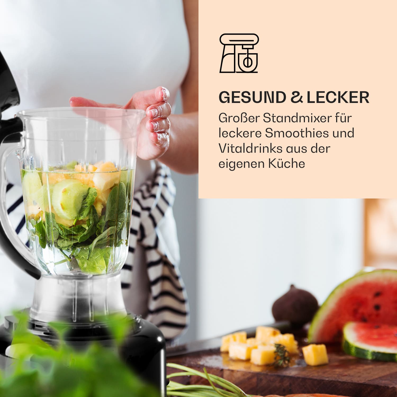 Luca Multifunktionsmixer 1000 W 3 L stufenlose Geschwindigkeit 6 Modi Schwarz