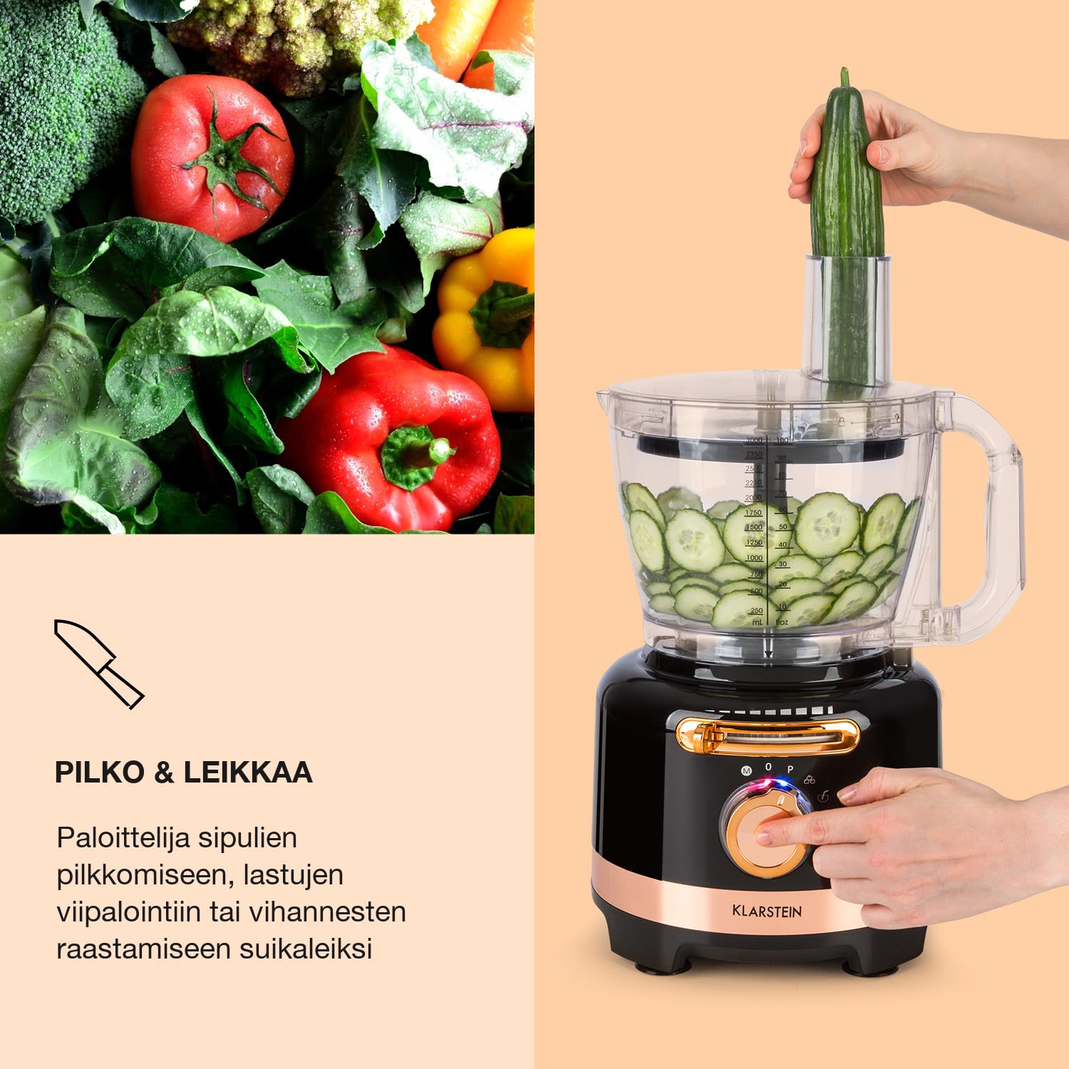 Luca, monitoimikone, 1000 W, 3 l, portaaton nopeus, 6 toimintoa Musta