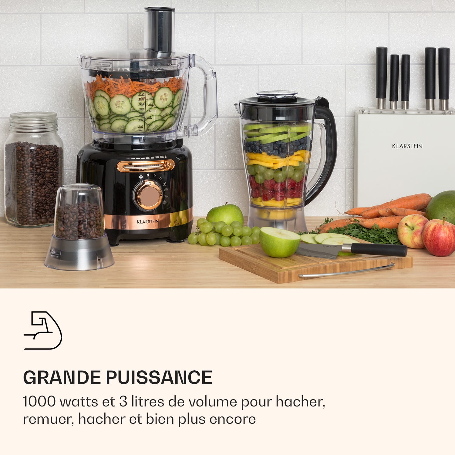 Luca mixeur multifonctions 1000 W 3 L vitesse réglable en continu 6 modes Noir