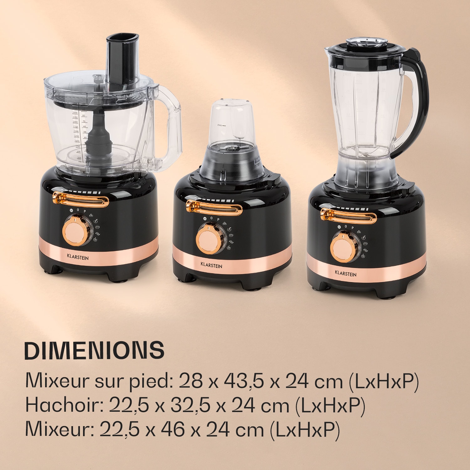 Luca mixeur multifonctions 1000 W 3 L vitesse réglable en continu 6 modes Noir