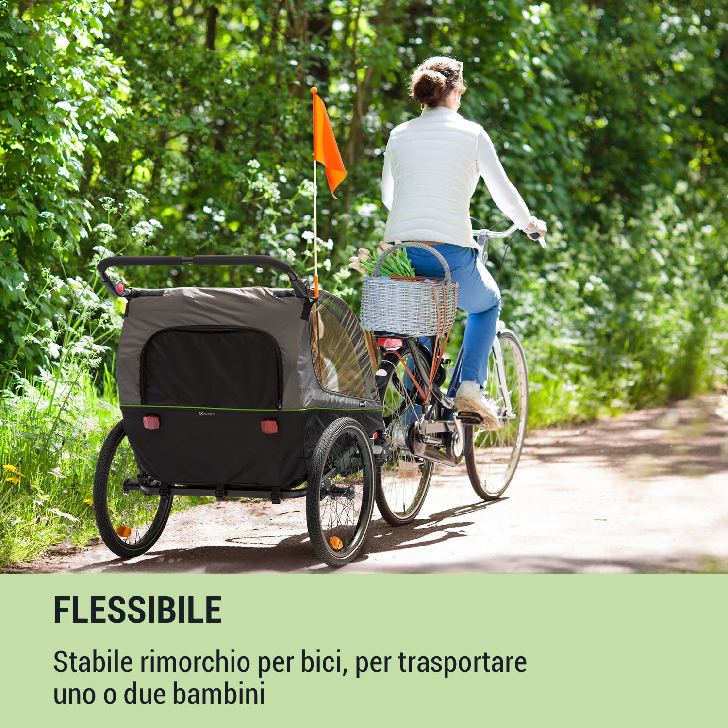 Kiddy King, rimorchio porta bimbi per bici, passeggino da jogging a 2 posti, 40 kg 