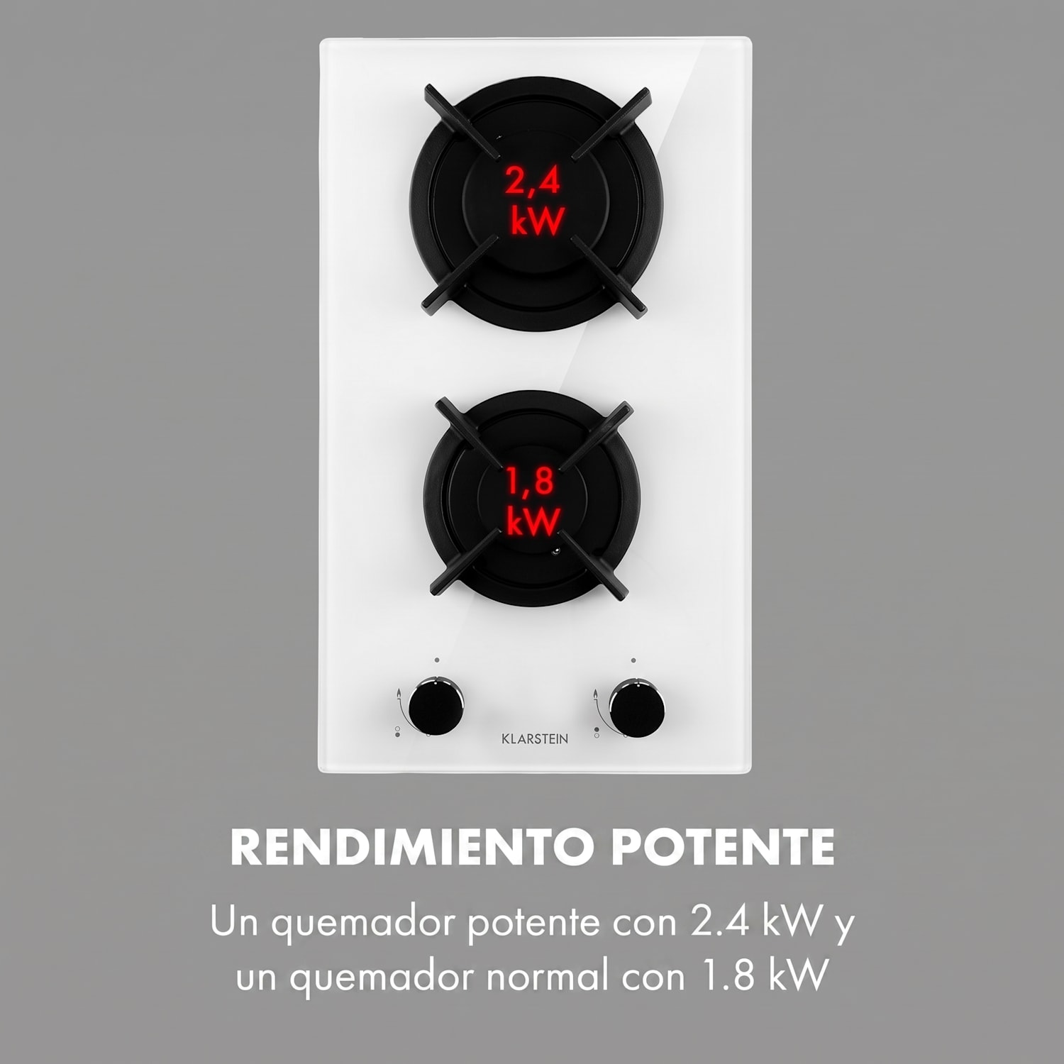 Placa de gas Goldflame 2 quemadores de latón en vitrocerámica 30 cm | 2 fogones | Blanco
