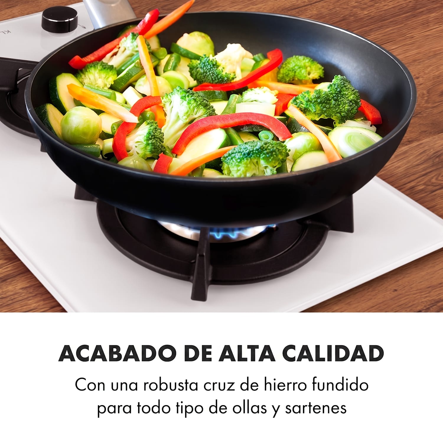 Placa de gas Goldflame 2 quemadores de latón en vitrocerámica 30 cm | 2 fogones | Blanco