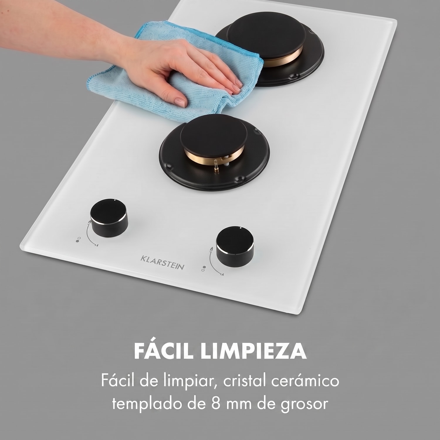Placa de gas Goldflame 2 quemadores de latón en vitrocerámica 30 cm | 2 fogones | Blanco